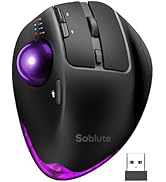 Wireless Trackball Mouse, Ergonomic Bluetooth Rechargeable Computer Mouse, Backlit Rollerball Thu...