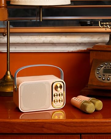 Mini Karaoke Machine for Kids, with 2 Wireless Microphone, Portable Bluetooth Speaker