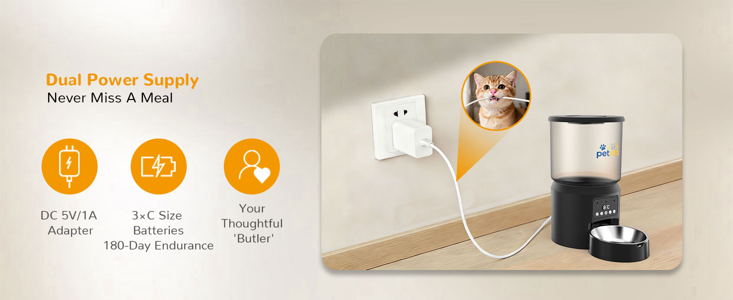 Automatic Cat Feeders 4L Timed Cat Dry Food Dispenser, Dual Power Supply Programmable Portion Size