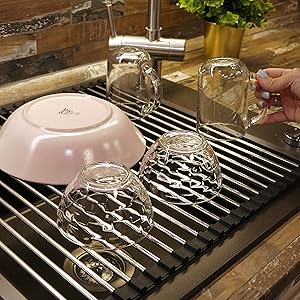 Over the Sink Multipurpose Roll Up Dish Drying Rack