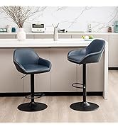 glitzhome Mid Century Bar Stools Set of 2 Vintage Swivel Leather Adjustable Bar Chair with Backre...