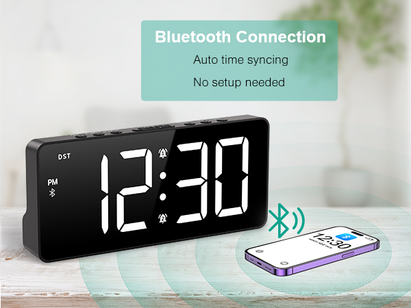 Digital Alarm Clock, LED Bedroom Clock with Bluetooth Sync Time