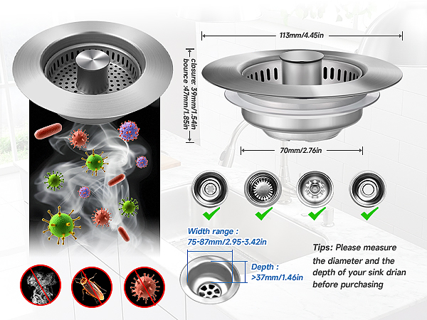 3 in 1 sink strainer