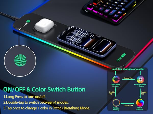 RGB gaming mouse pad with wireless charging