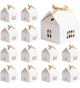 PH PandaHall House Shaped Gift Boxes 12 Sets White Cardboard Treat Boxes Wedding Favors with Ribb...