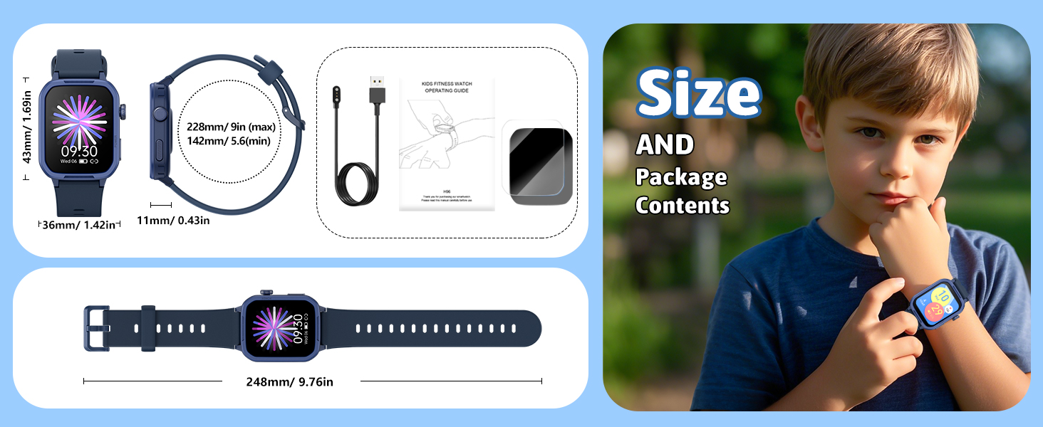 kids watch size and package contents