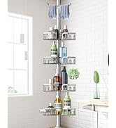 Clothink Corner Shower Caddy Tension Pole 4 Tier Adjustable Stainless Steel Shower Shelf for Insi...
