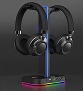 Havit RGB Gaming Headphone Stand Desk Dual Headset Hanger Base with Phone Holder &amp; 2 USB Ports fo...