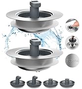 Hibbent 2 Pack 3 in 1 Kitchen Sink Drain Strainer and Stopper Combo, Stainless Steel Metal Pop Up...