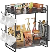 VITVITI Coffee Bar Organizer with Mug Holder, Metal Coffee Station Organizer for Countertop, 2 Ti...