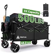 Hikenture Extended Collapsible Wagon, 500 LBS Wagons Carts Foldable, Heavy Duty Beach Wagon with ...