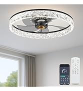 Fszdorj 20'' Ceiling Fan with Light, Upgraded Low Profile Fan, Flush Mount Ceiling Fan, 6 Speeds,...