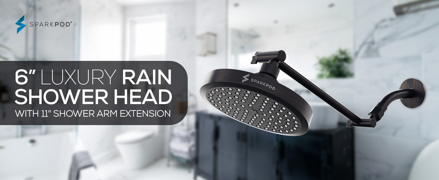 6 Inch Rain Shower Head with 11 Inch Shower Arm Extension