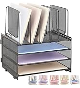 LEKETREE Desk Organizers and Accessories, 3-Tier Paper Organizer with 5 Vertical File Holders, Fi...
