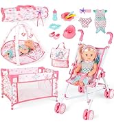 deAO 12 Inch Baby Doll Stroller Play Set,14 PCS Baby Doll Accessories with Foldable Doll Stroller...