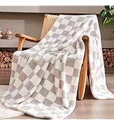 SUPRYNEX Checkered Purple Grey Throw Blanket, Soft Cozy Fluffy Blankets Microfiber, Lightweight W...