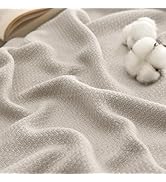 Bedsure 100% Cotton Blanket Queen Size for Bed - Breathable and Lightweight, Soft Cozy Textured H...