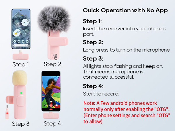Quick Operation with No App only 4 step usb c microphone with indicator lamp