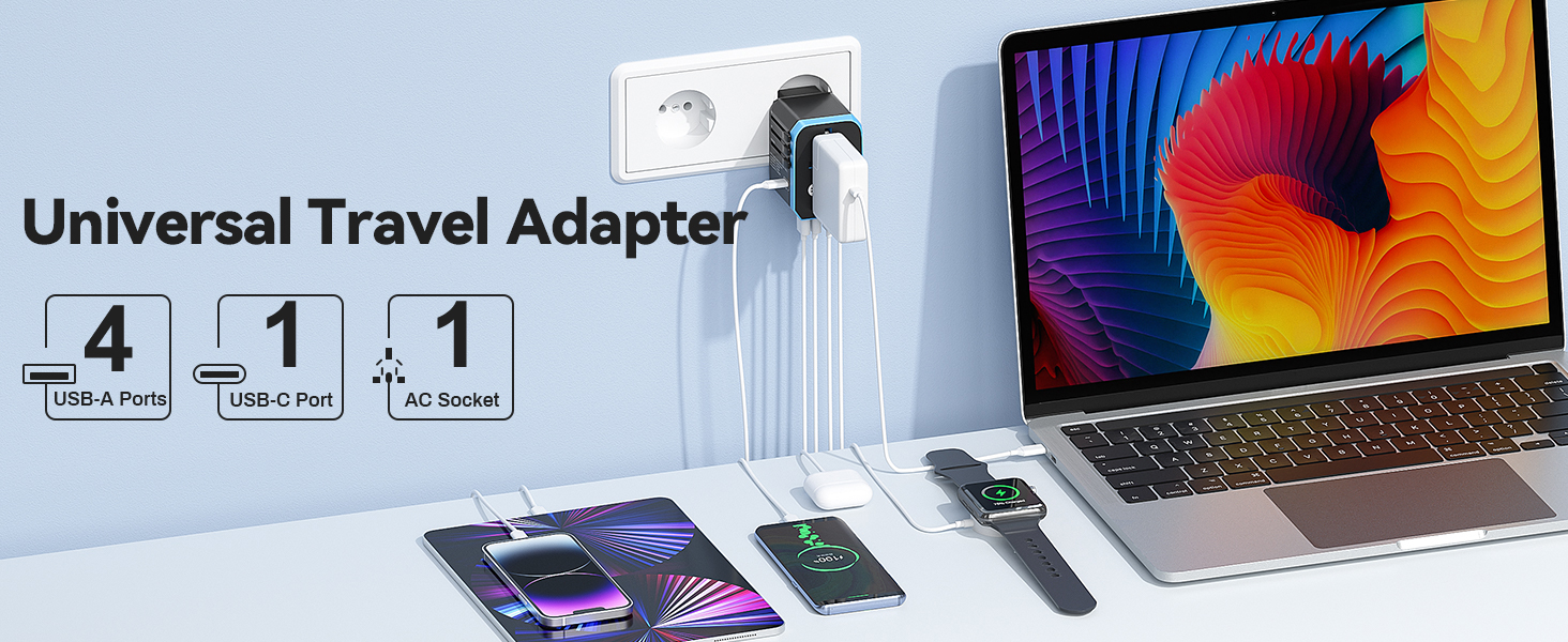 Universal travel adapter worldwide for 160 of the most travelled countries