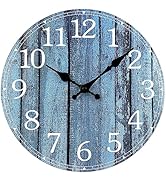 Plumeet Wall Clock, 12'' Frameless Wooden Wall Clocks with Silent Quartz Movement, Rustic Coastal...