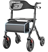 HOMLAND Ultra-Light 16.4 lbs Rollator Walker with Seat for Seniors | All-Terrain 10" Wheels &amp; Cur...