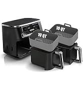 10QT Air Fryer Silicone Liners, MMH 2Pcs Rectangular Airfryer Silicone Pot Baking Tray Reusable R...