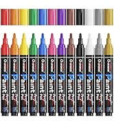 Paint Marker Pens - 12 Colors Permanent Acrylic Markers, Medium Tip, Water Based, Quick Dry, Wate...