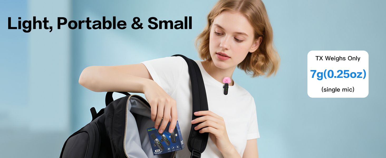 ZealSound Mini Microphone for iPhone with LED Display,Wireless Lavalier Mic with USB-C/Lightning/USB