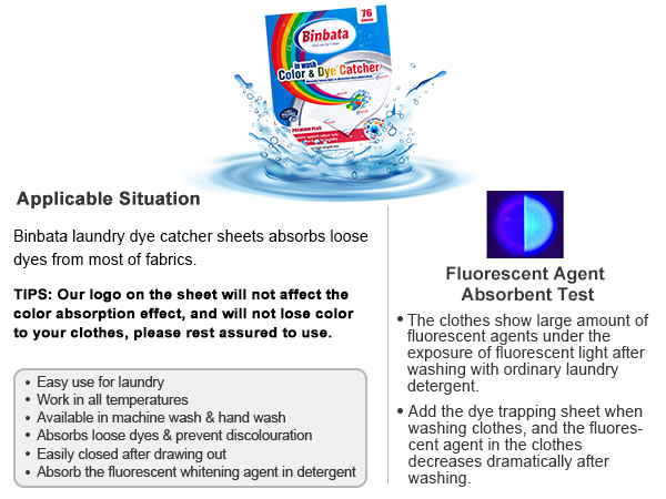 The fluorescent agent in the clothes decreases dramatically after washing with Binbata.