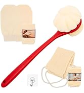 Back Scrubber for Shower with Long Handle, Exfoliating Bath Gloves and Back Scrubber Strap – Doub...
