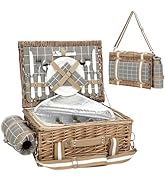 Picnic Basket for 2 with Blanket - Wicker Picnic Basket with Strap&amp;Wine Bag | Willow Picnic Set f...