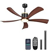 BLNAN 42" Premium Walnut Solid Wood Ceiling Fan with Light - Whisper-Quiet DC Motor, 6 Speeds, 30...