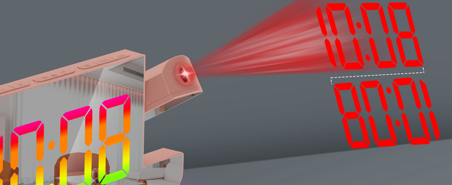 Projection Alarm Clock,7.4 in LED Mirror Digital Clocks Projection on Ceiling Wall,RGB Night Light