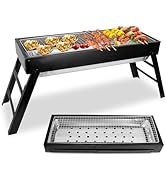 Foldable Charcoal Barbecue Grill Detachable Smoker Grill Portable Tabletop Barbecue Grill with St...