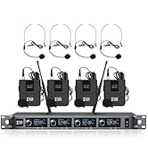XTUGA A140 Wireless Microphone System, 4-Channel UHF Cordless Mic Set with Four BodyPack Mics, Al...