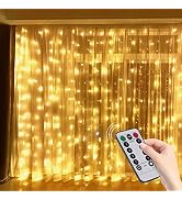 Hatstart 300 LED Twinkle Fairy Curtain Lights with Remote - 8 Lighting Modes, Hanging Warm String...