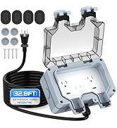 Outdoor Power Outlet Box with 32.8Ft Extension Cord, NEMA 5-15R, IP66 Waterproof Outlet Box 14AWG...