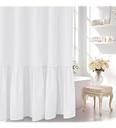 Seenus White Ruffle Shower Curtain with Waterproof TPU Backed, French Country Elegant Ruched Fabr...