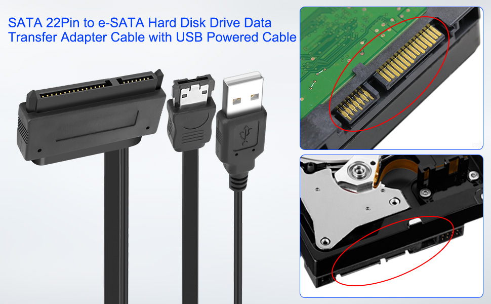 Sata 22 pin to e-sata with USB powered cable