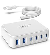 USB C Fast Charging Station, 120W 6 Port Wall Charger Power Strip, Travel Charger Block for Multi...