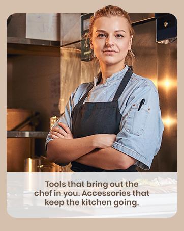 Chef stadnding bold and proud of their skills and craft boasting how the tools of Utopia Kitchen