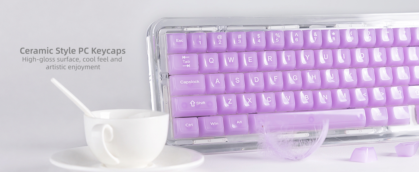 Womier Clear Jelly Keycaps, Ceramic Keycaps Style Cute Transparent Purple Keycaps