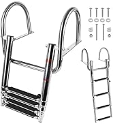 4 Step Boat Ladder, Stainless Steel Pontoon Ladder Heavy Duty with Pedal Hand Railing, Telescopin...