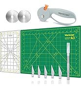 WORKLION Rotary Cutter and Mat Set: 45mm Fabric Cutter with 2 Replacement Blades &amp; A3 Cutting Mat...