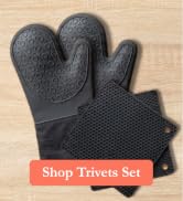 BPA-Free Soft Silicone 4 Piece Oven Mitts &amp; Trivets Set - Ultra Heat Resistant Oven Mitts with Th...