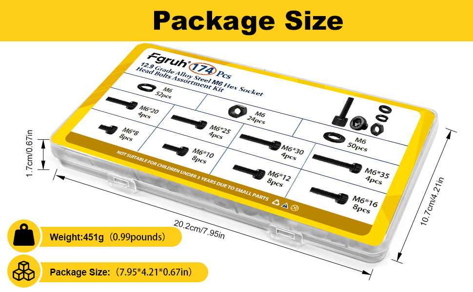 m6 hex socket head bolt package size