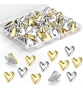 GOOLADA 36 Pieces Decorative Heart Push Pin, Gold and Silver Thumb Tacks, Push Pins Cute for Cork...