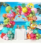 170Pcs Flamingo Tropical Balloon Arch Garland Kit, Hot Pink Olive Green Orange Teal Gold Foil Bal...