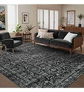 Rugxara 5x7 Area Rugs for Living Room Bedroom, Washable Rug, Black Vintage Floral Boho Rug, Non S...