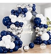 Navy Blue and Silver Balloons Garland Arch Kit,134 Pcs Graduation Balloons, White Navy Blue and S...